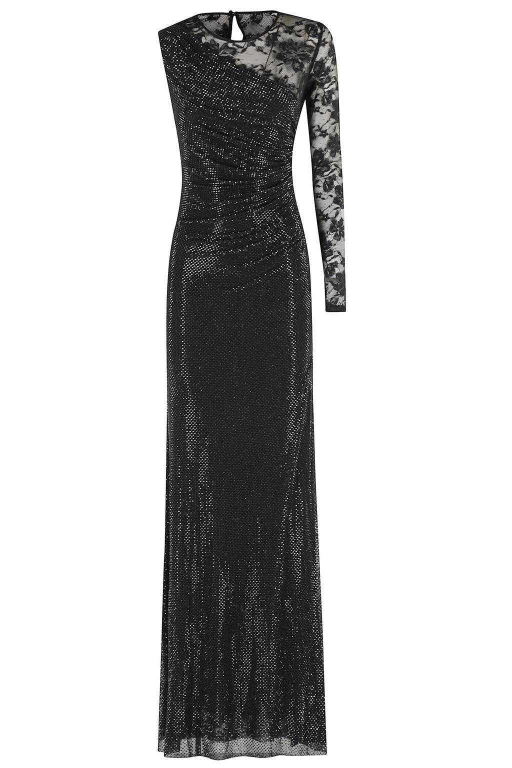 Self-Portrait Rhinestone Lace Sleeve Maxi Dress - Black
