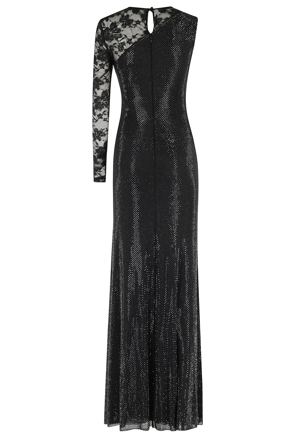 Self-Portrait Rhinestone Lace Sleeve Maxi Dress - Black