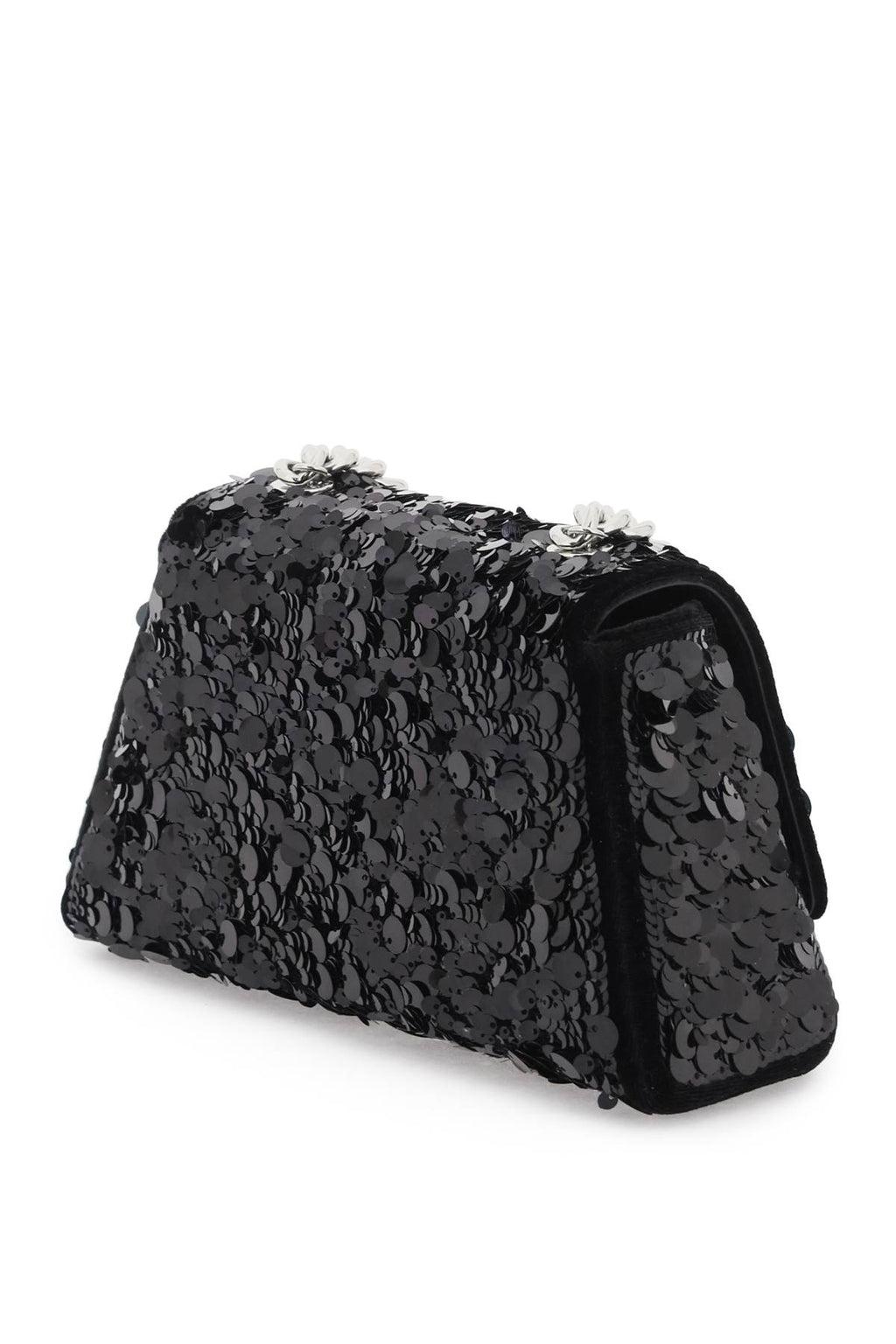 Self-Portrait Sequined Bow Mini Shoulder Bag - Black