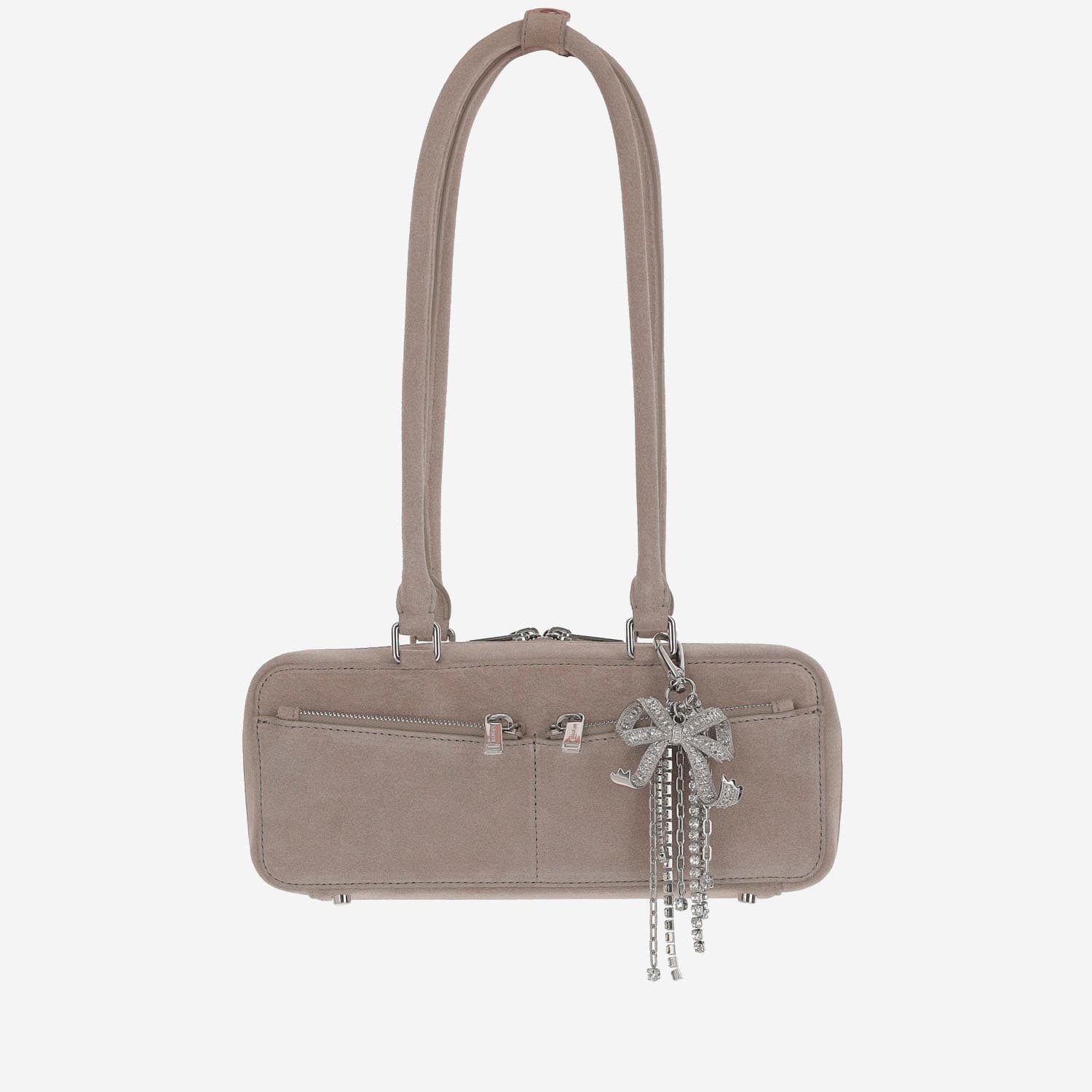 Self-Portrait Suede Baguette Shoulder Bag - Gray