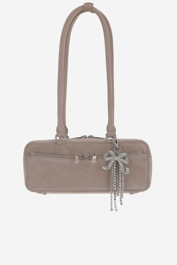 Self-Portrait Suede Baguette Shoulder Bag - Gray
