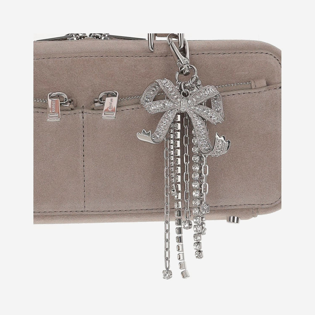 Self-Portrait Suede Baguette Shoulder Bag - Gray