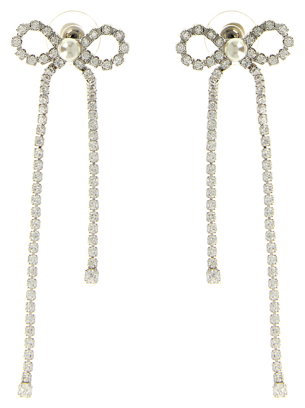 Self-Portrait Crystal Droplet Bow Earrings - Silver