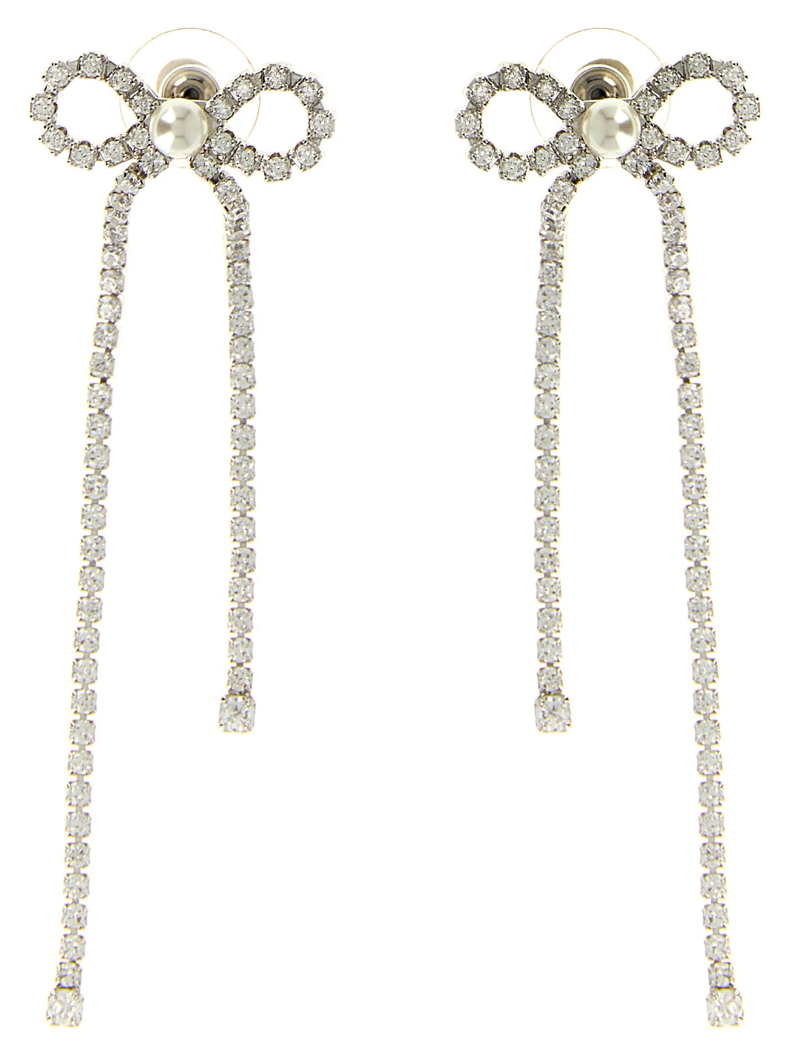Self-Portrait Crystal Droplet Bow Earrings - Silver