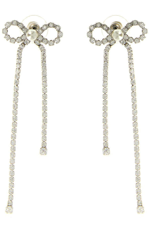 Self-Portrait Crystal Droplet Bow Earrings - Silver