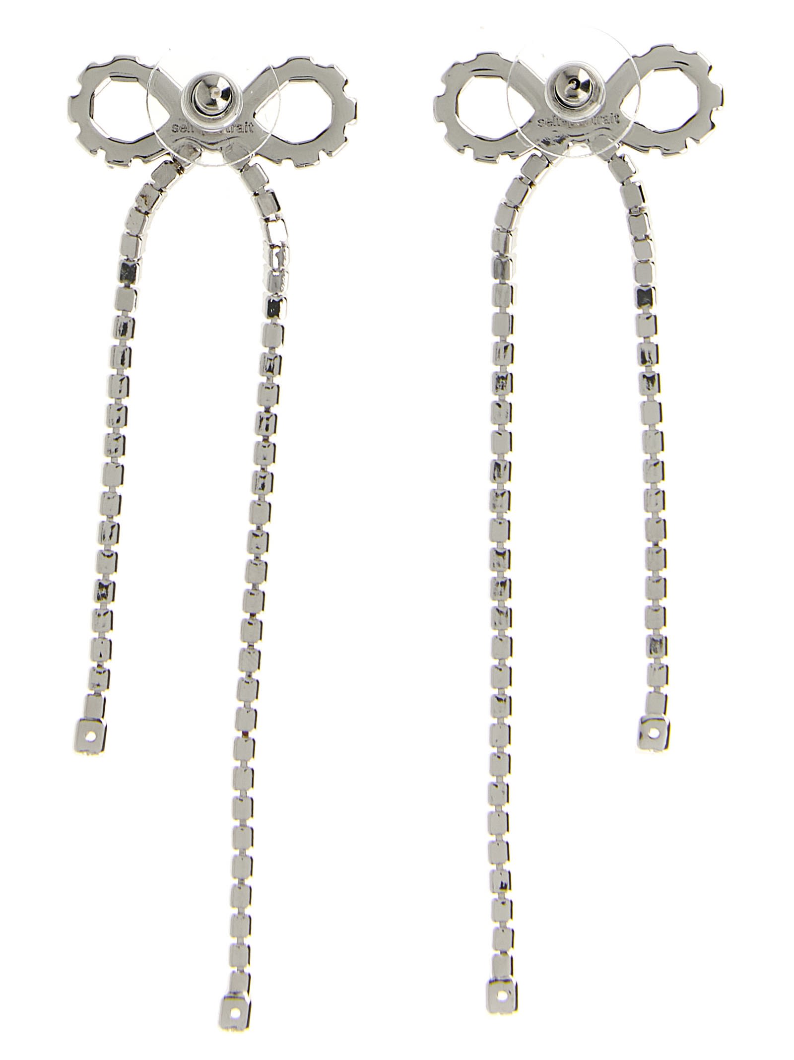 Self-Portrait Crystal Droplet Bow Earrings - Silver
