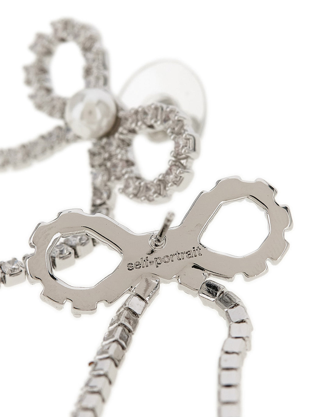 Self-Portrait Crystal Droplet Bow Earrings - Silver