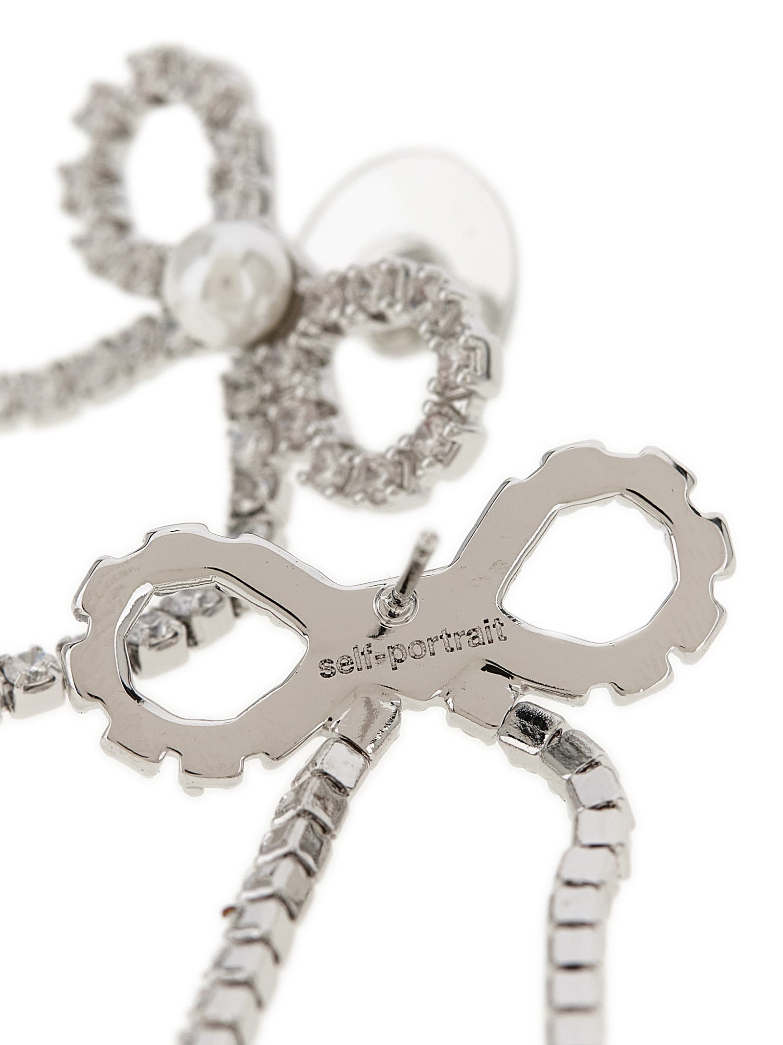 Self-Portrait Crystal Droplet Bow Earrings - Silver