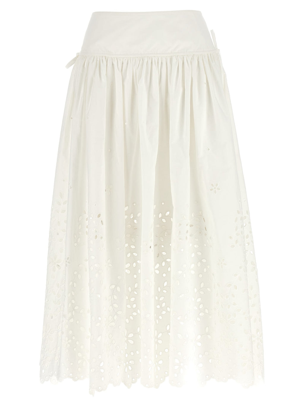 Self-Portrait Cotton Embroidered Midi Skirt - White