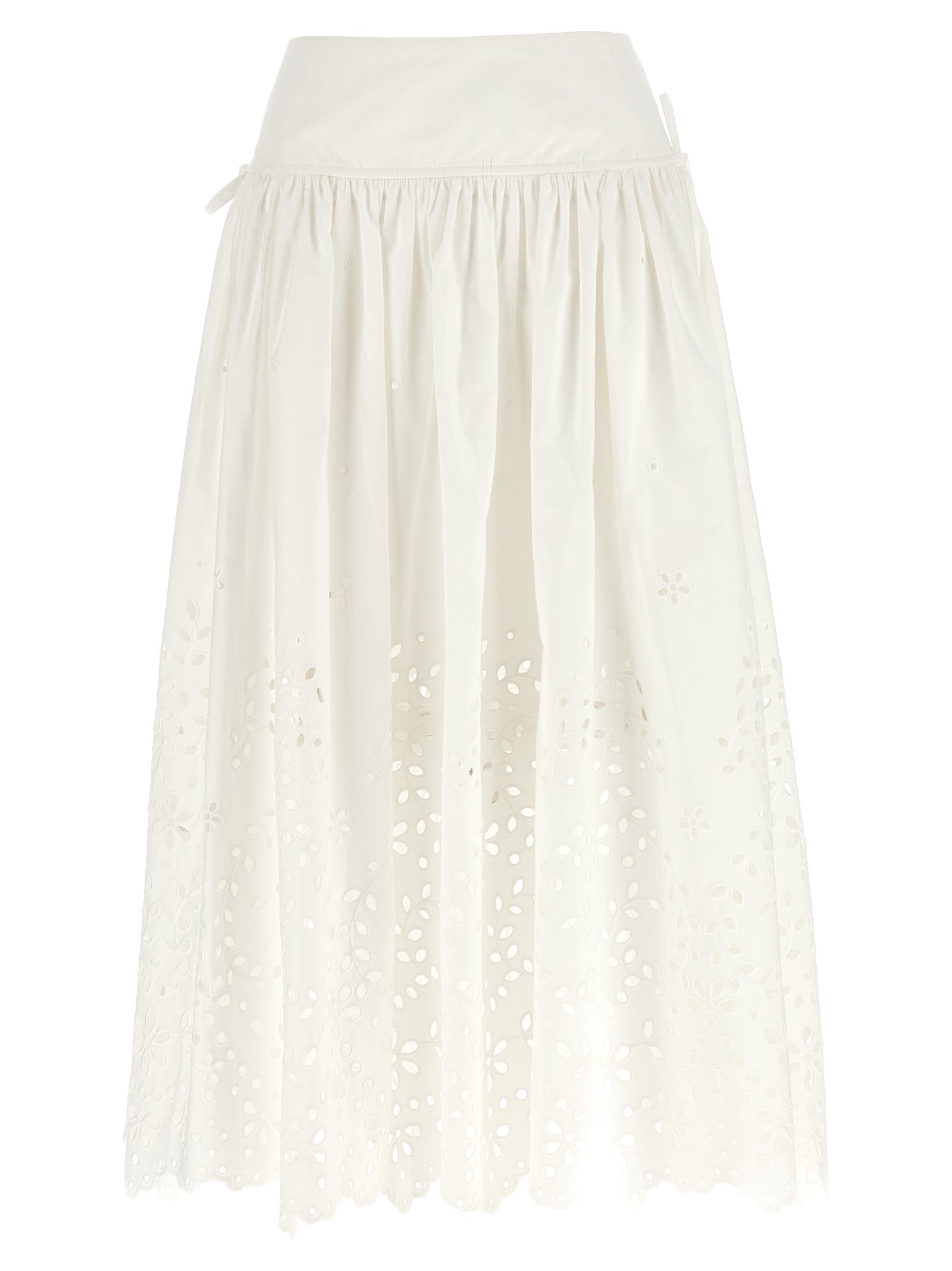 Self-Portrait Cotton Embroidered Midi Skirt - White