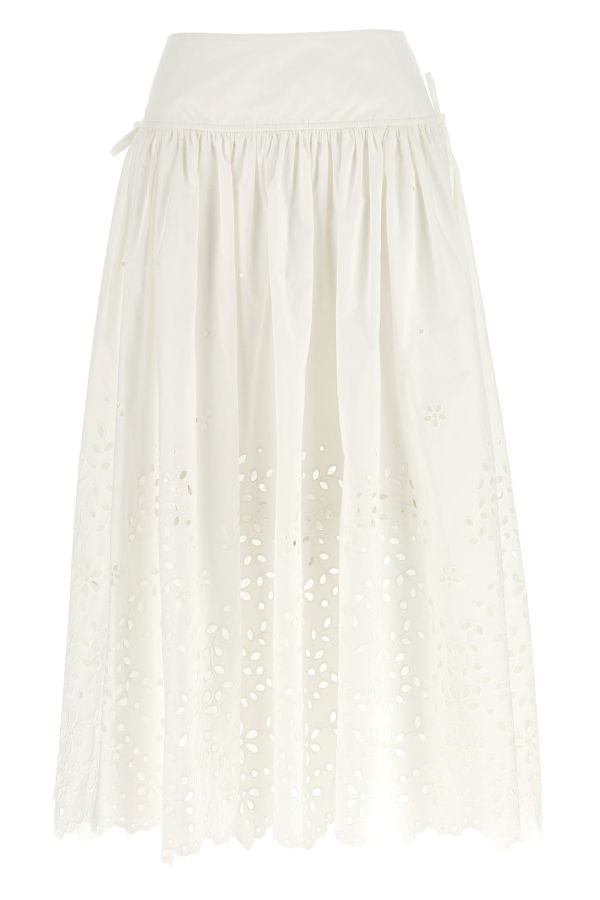Self-Portrait Cotton Embroidered Midi Skirt - White