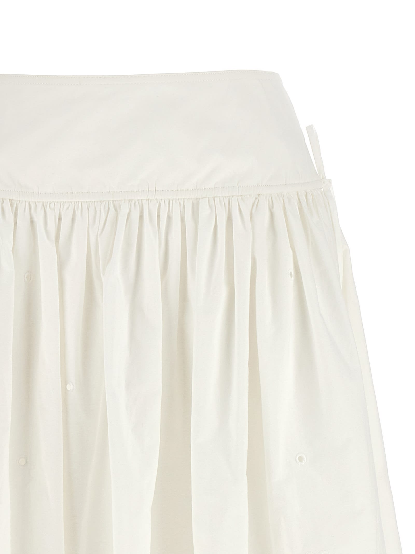 Self-Portrait Cotton Embroidered Midi Skirt - White