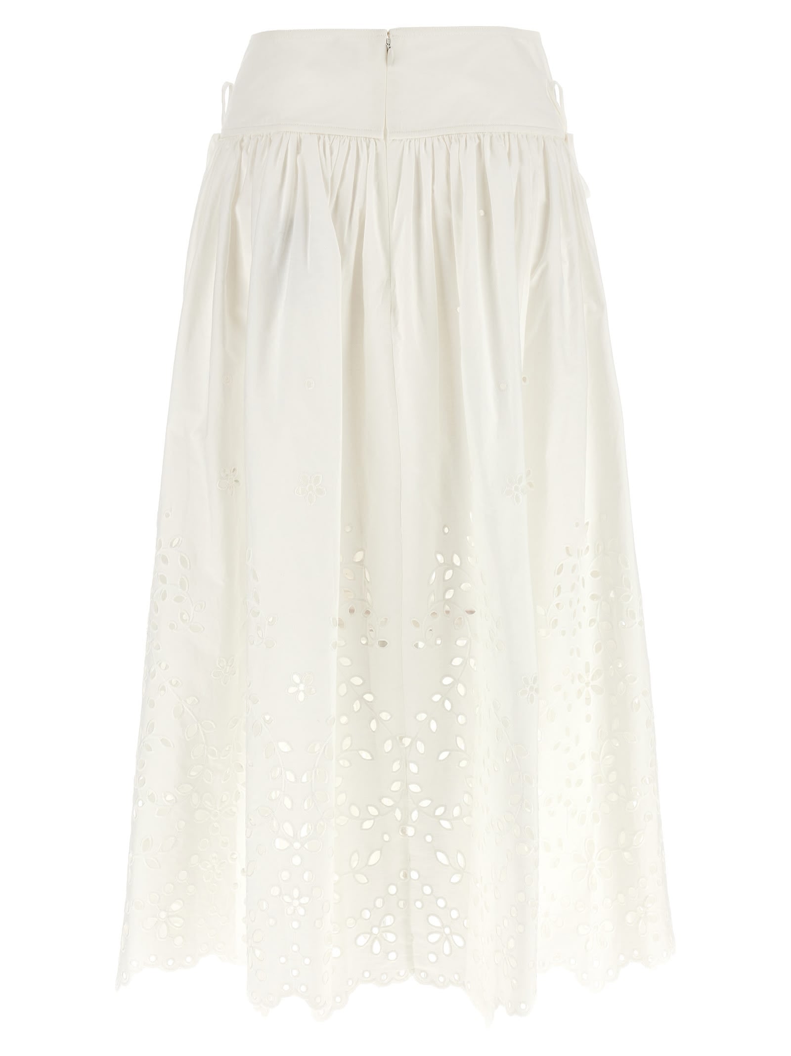 Self-Portrait Cotton Embroidered Midi Skirt - White